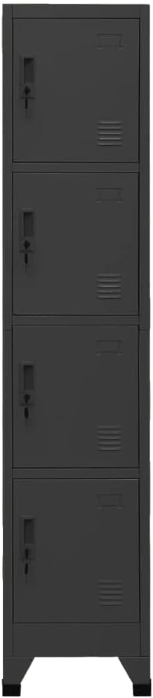 Hochwertiger Büroschrank abschließbar Schwarz aus Metall | Aktenschrank mit 4 Fächern 180x38x45 cm | Metallschrank Anthrazit