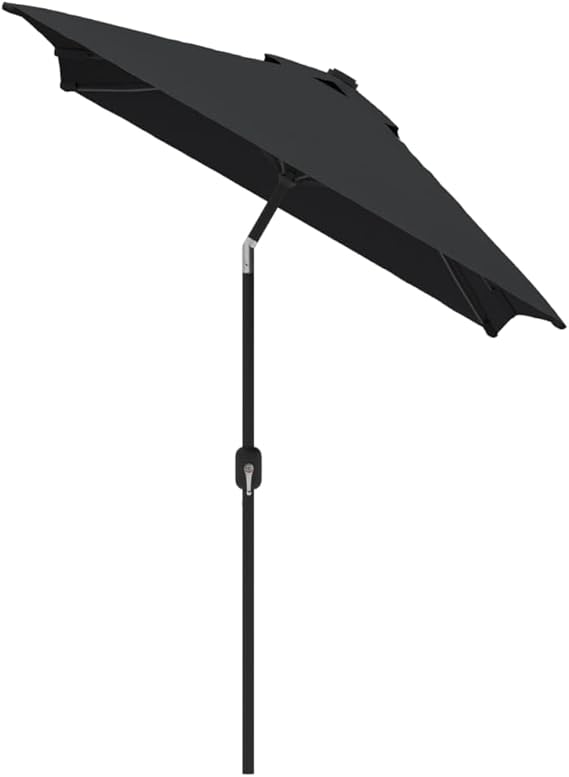 Premium Sonnenschirm 300 cm rechteckig mit Kurbel | Sonnenschirm mit Ständer & Fuß aus Metall in Rot oder Schwarz (Schwarz)