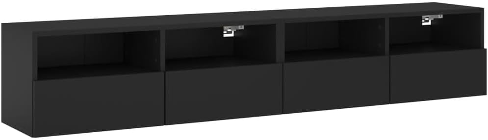 Wohnwand Wohnzimmer 5-teilig klein hängend | Wohnzimmerschrank Weiß, Schwarz, Eiche, Beton für Fernseher bis 35 Zoll | TV Wandschrank Schrankwand aus Holz Gesamtbreite 160 cm (Schwarz)