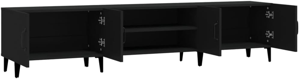 TV Schrank Weiß oder Schwarz 180 cm lang | Fernsehschrank aus Holz | Fernsehtisch & TV Lowboard schmal mit Fächern & Türen (Schwarz)