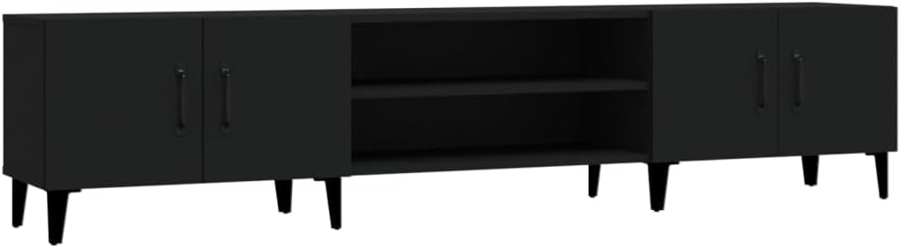 TV Schrank Weiß oder Schwarz 180 cm lang | Fernsehschrank aus Holz | Fernsehtisch & TV Lowboard schmal mit Fächern & Türen (Schwarz)