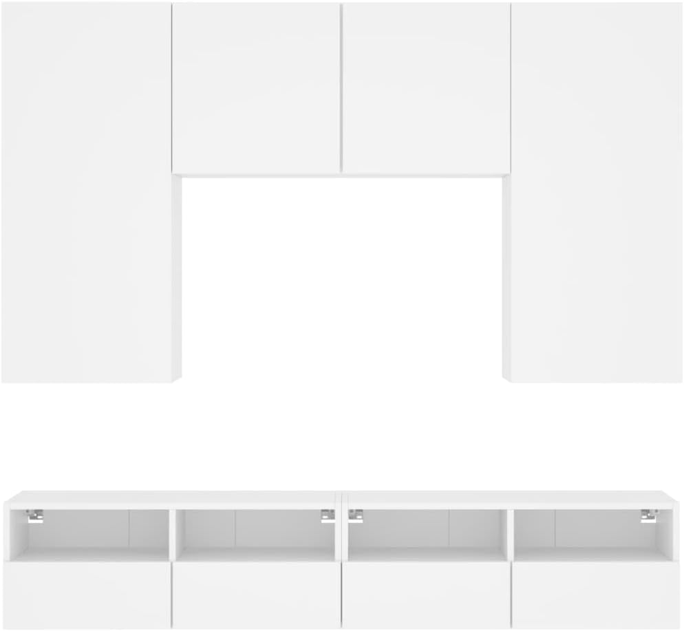 Wohnwand Wohnzimmer 5-teilig klein hängend | Wohnzimmerschrank Weiß, Schwarz, Eiche, Beton für Fernseher bis 35 Zoll | TV Wandschrank Schrankwand aus Holz Gesamtbreite 160 cm (Weiß)