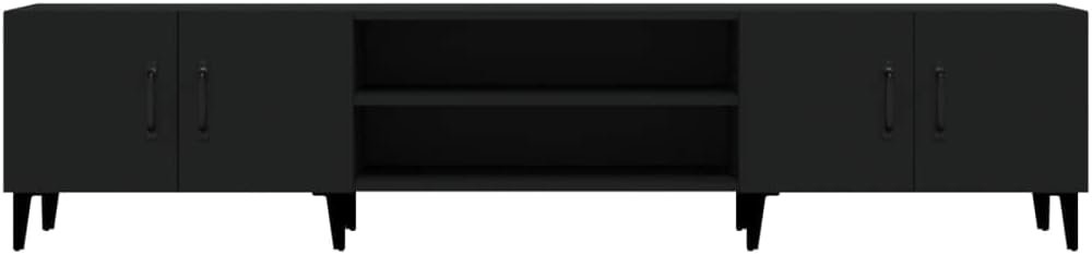 TV Schrank Weiß oder Schwarz 180 cm lang | Fernsehschrank aus Holz | Fernsehtisch & TV Lowboard schmal mit Fächern & Türen (Schwarz)