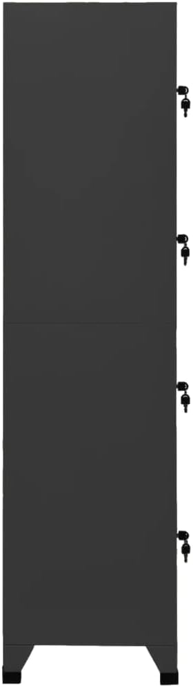 Hochwertiger Büroschrank abschließbar Schwarz aus Metall | Aktenschrank mit 4 Fächern 180x38x45 cm | Metallschrank Anthrazit
