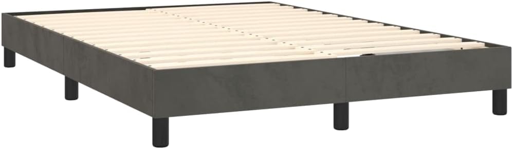 Boxspringbett 140x200 Dunkelgrau mit Matratze | Polsterbett komplett mit Bettgestell, Matratzenauflage, Matratze Weiß, Topper