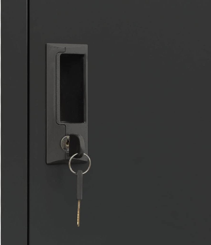 Hochwertiger Büroschrank abschließbar Schwarz aus Metall | Aktenschrank mit 4 Fächern 180x38x45 cm | Metallschrank Anthrazit