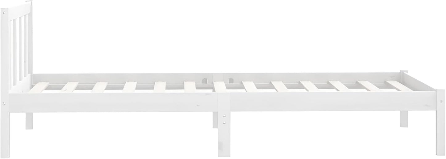 Massivholzbett 90x200 Weiß | Holzbett mit Lattenrost | Schlichtes Bett massiv in Komforthöhe mit Kopfteil