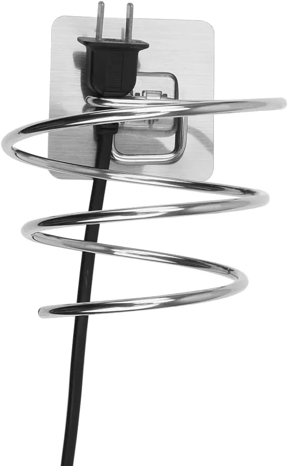 Fönhalter ohne Bohren in Silber aus Edelstahl | Föhn Halterung Wand zum Kleben | Spiral-Fönhalterung selbstklebend ohne Bohren | Haartrocknerhalter