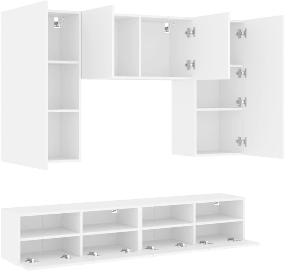 Wohnwand Wohnzimmer 5-teilig klein hängend | Wohnzimmerschrank Weiß, Schwarz, Eiche, Beton für Fernseher bis 35 Zoll | TV Wandschrank Schrankwand aus Holz Gesamtbreite 160 cm (Weiß)