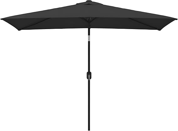 Premium Sonnenschirm 300 cm rechteckig mit Kurbel | Sonnenschirm mit Ständer & Fuß aus Metall in Rot oder Schwarz (Schwarz)