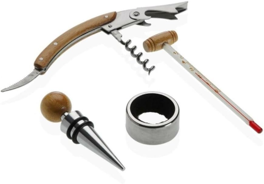 Premium Weinzubehör Geschenkset 4-teilig in edler Holzkiste | Geschenkbox für Frauen & Männer | Geschenkidee zu Weihnachten, Ostern & persönlichen Jahrestagen