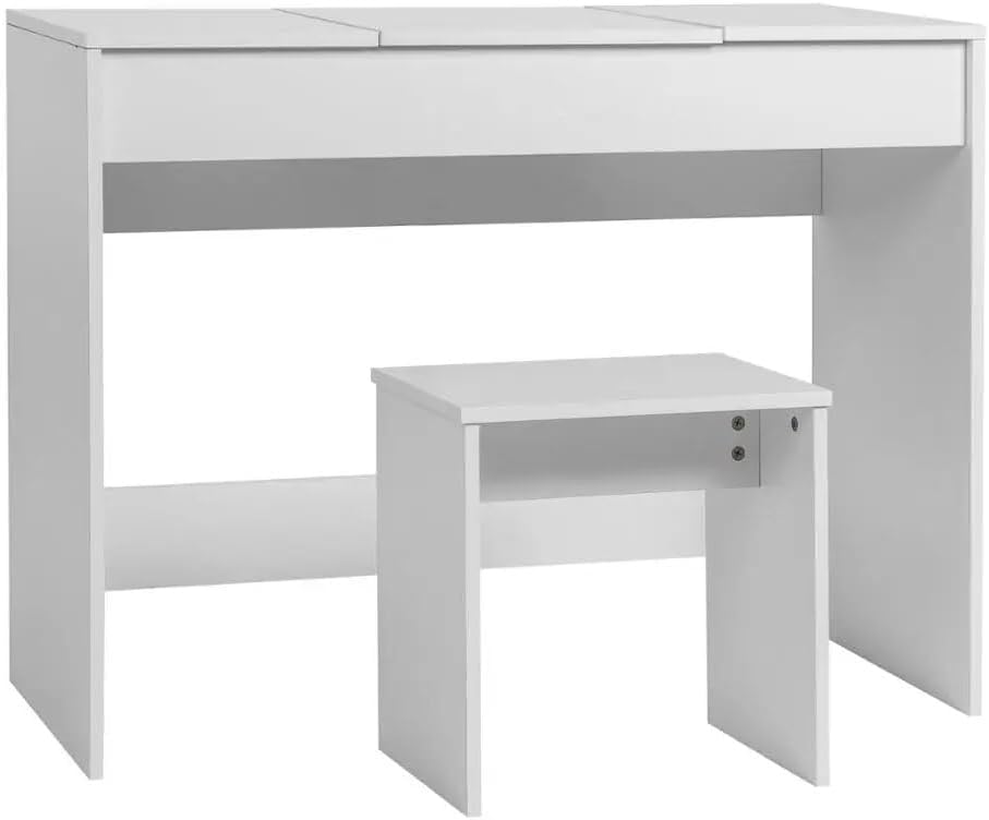 Schminktisch mit Spiegel & Stuhl/Hocker sowie Organizer | Schminkspiegel weiß ohne Licht | Kosmetikspiegel klein ohne Vergrößerung