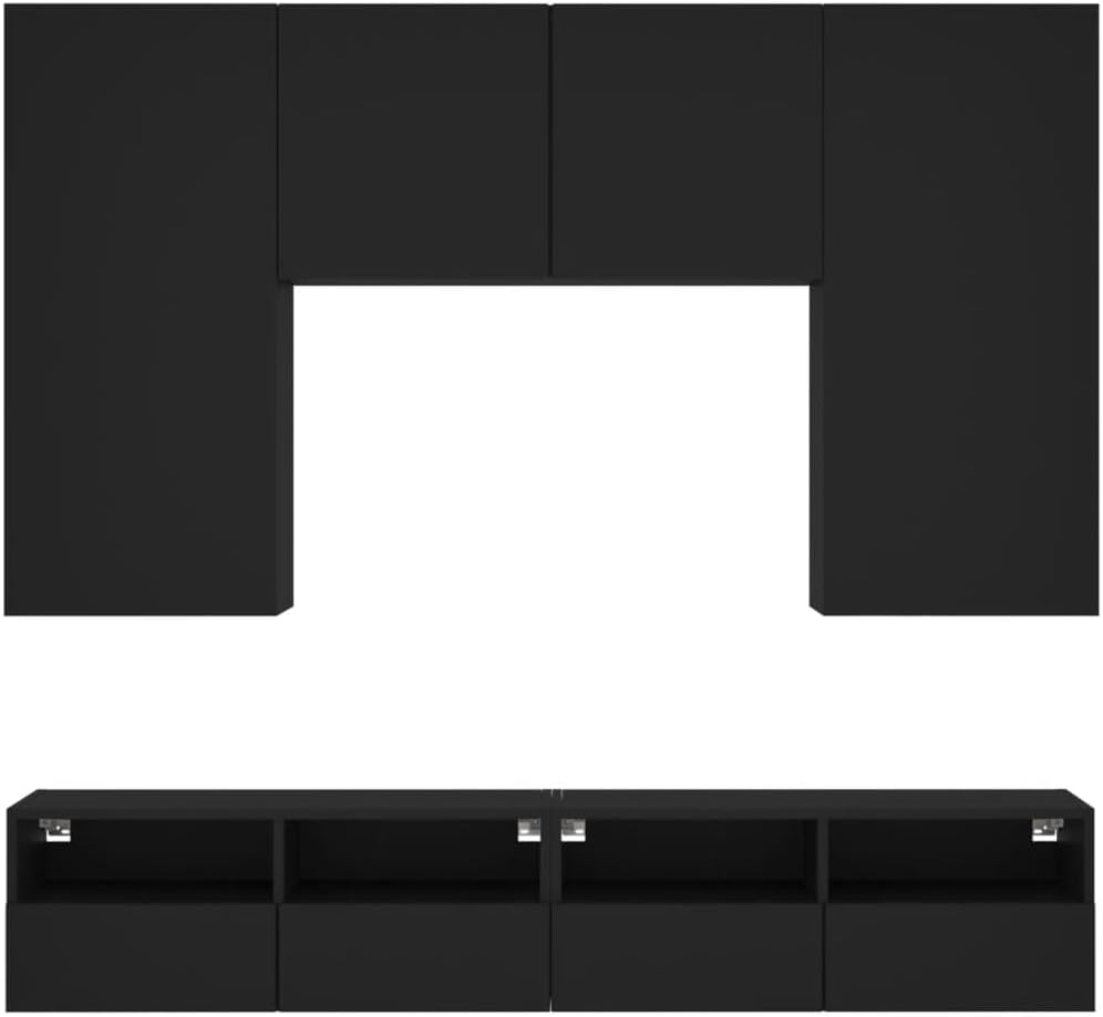 Wohnwand Wohnzimmer 5-teilig klein hängend | Wohnzimmerschrank Weiß, Schwarz, Eiche, Beton für Fernseher bis 35 Zoll | TV Wandschrank Schrankwand aus Holz Gesamtbreite 160 cm (Schwarz)