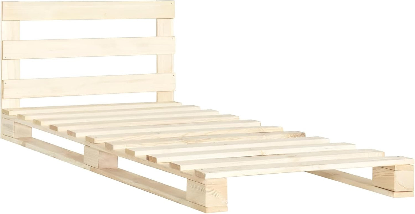 Palettenbett 90 x 200 aus Massivholz | Paletten-Bett 90x200 mit Kopfteil | Bett aus Paletten
