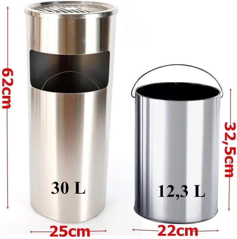 Standaschenbecher 30l Edelstahl | Mülleimer mit Aschenbecher 2-teilig draußen & drinnen | Abfalleimer in Schwarz oder Silber (Schwarz)