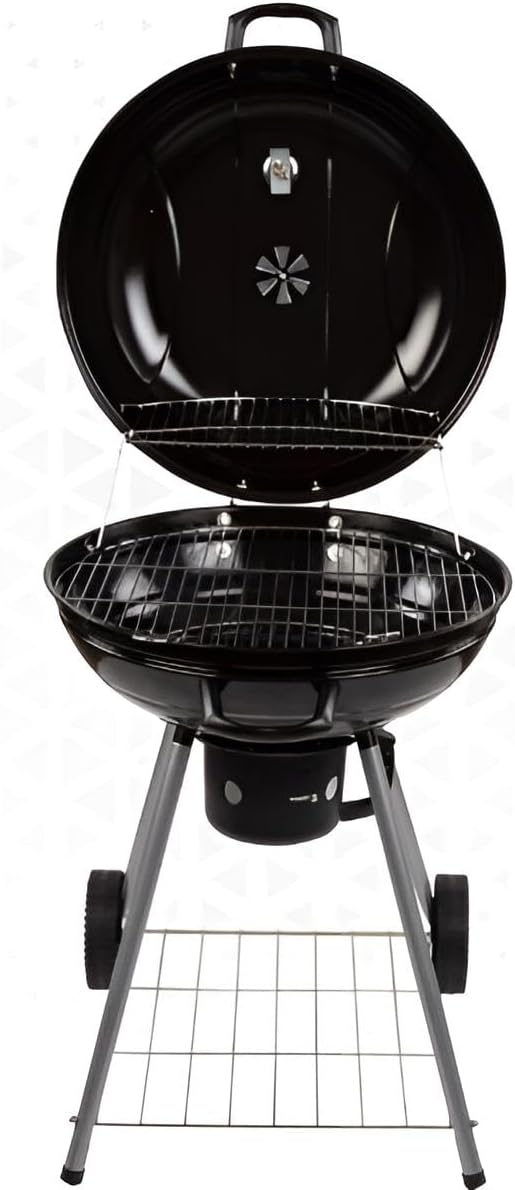 Premium Kugelgrill 57 cm Edelstahl mit Deckel-Thermometer | Holzkohlegrill mit Rollen, Belüftung & Warmhalterost