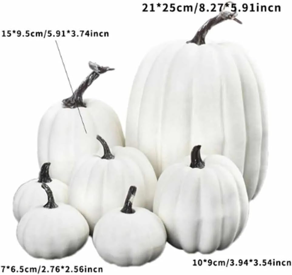 Kürbis Deko Plastik Herbst Halloween draußen & drinnen | Weiß & Orange | Set aus 7 Kürbissen groß & klein (Orange)