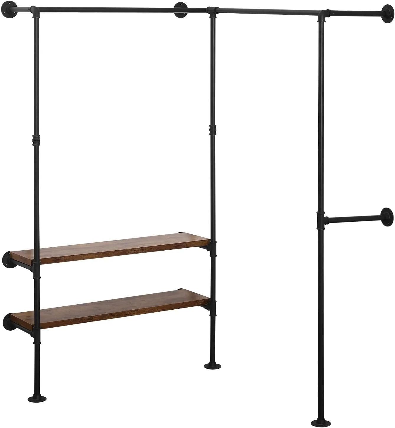 Garderobe industrial style Schwarz | Kleiderständer Wand schmal | Metall-Kleiderstange stabil und platzsparend