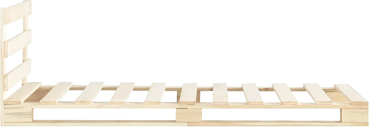 Palettenbett 90 x 200 aus Massivholz | Paletten-Bett 90x200 mit Kopfteil | Bett aus Paletten