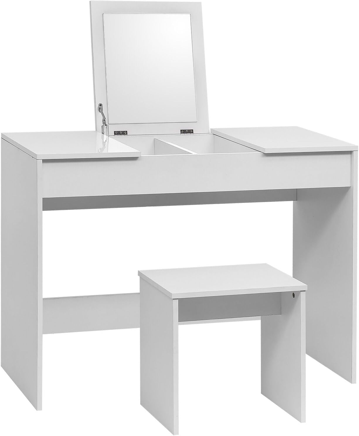 Schminktisch mit Spiegel & Stuhl/Hocker sowie Organizer | Schminkspiegel weiß ohne Licht | Kosmetikspiegel klein ohne Vergrößerung