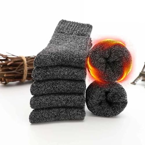 Premium Merino Socken Herren & Damen | Wintersocken 5 Paare Gr. 38-45 | Socken aus Merinowolle bis -30 Grad | Extra warme Thermosocken (Schwarz-Grau, Merino)