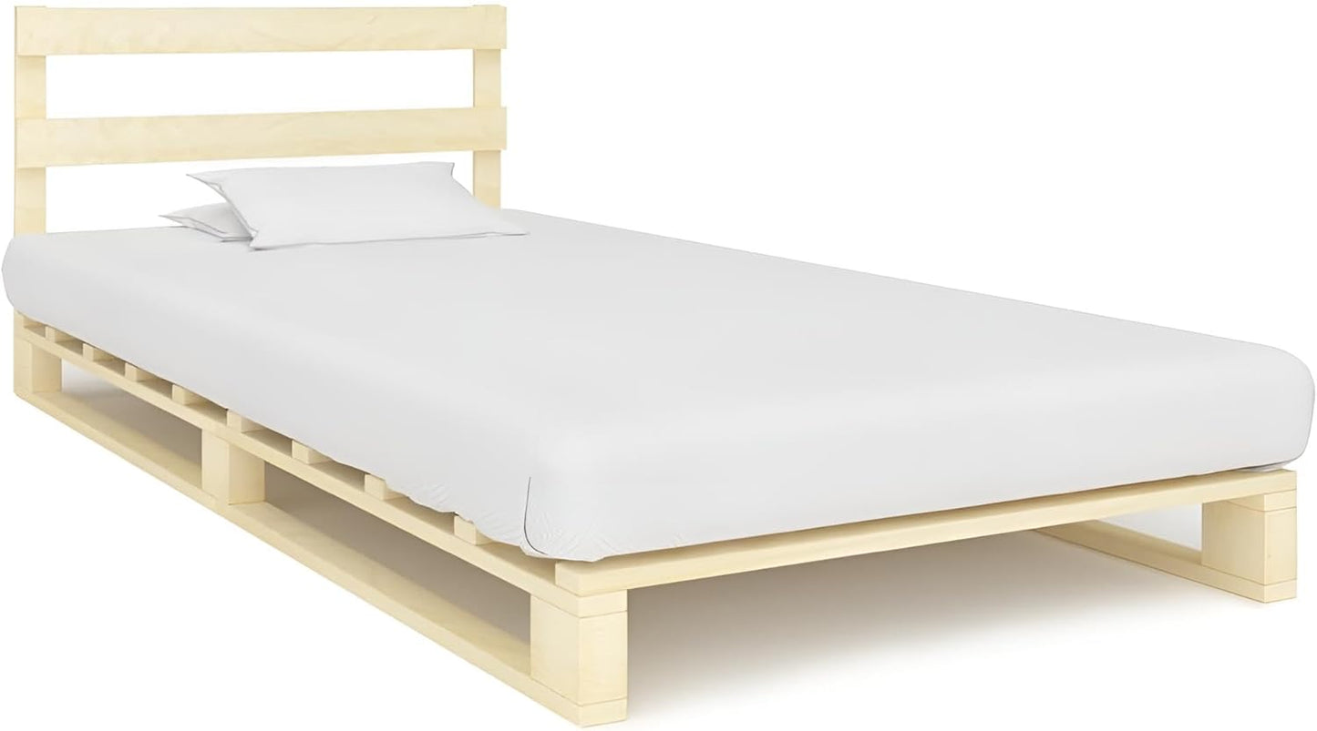 Palettenbett 90 x 200 aus Massivholz | Paletten-Bett 90x200 mit Kopfteil | Bett aus Paletten