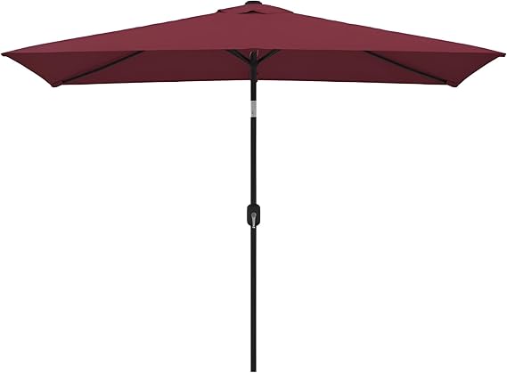 Premium Sonnenschirm 300 cm rechteckig mit Kurbel | Sonnenschirm mit Ständer & Fuß aus Metall in Rot oder Schwarz (Rot)