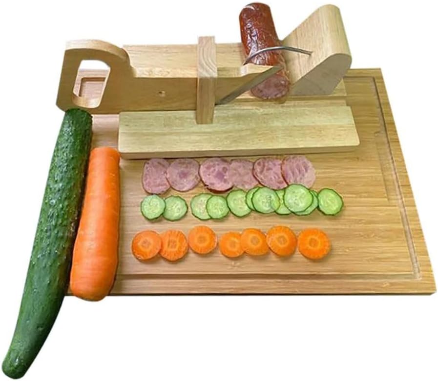 Premium Wurstschneider Holz manuell | Wursthobel mit Edelstahl-Klinge | Aufschnittmaschine Guillotine