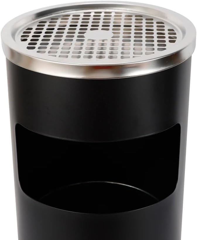 Standaschenbecher 30l Edelstahl | Mülleimer mit Aschenbecher 2-teilig draußen & drinnen | Abfalleimer in Schwarz oder Silber (Schwarz)