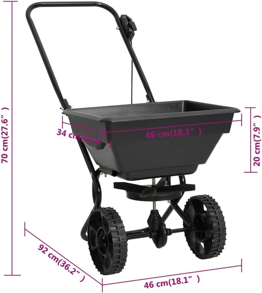 Handstreuwagen für Salz 92 cm breit | Salzstreuwagen Winter Stahl | Streuwagen für Rasen & Dünger zum Schieben | Streumaschine