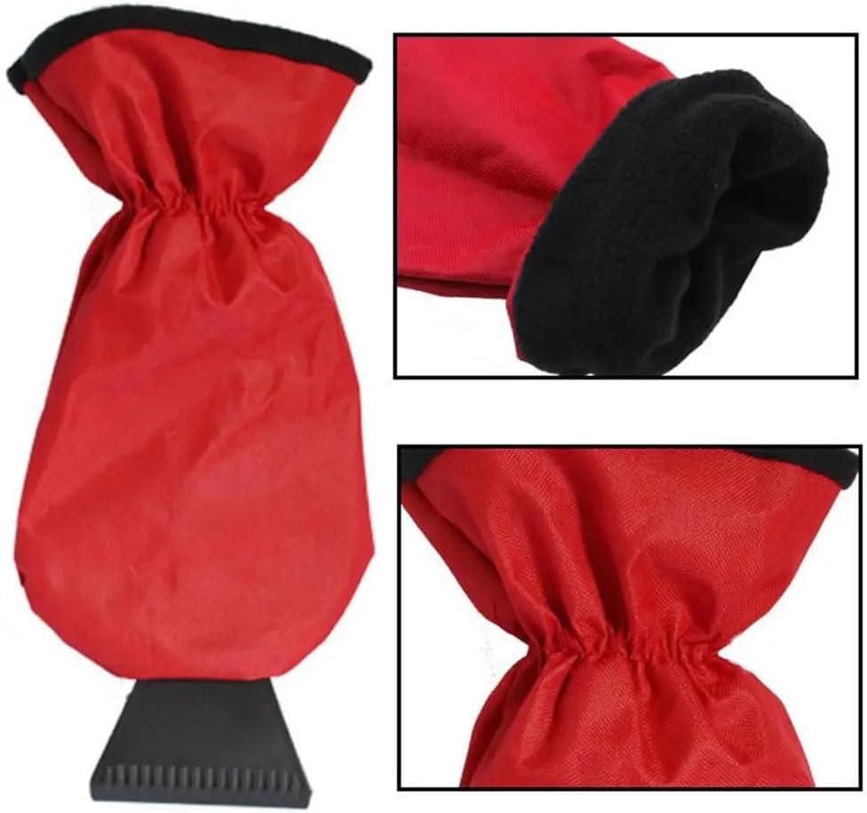 Eiskratzer Auto mit Handschuh | Wärmender Scheibenkratzer & Eisschaber (Rot)