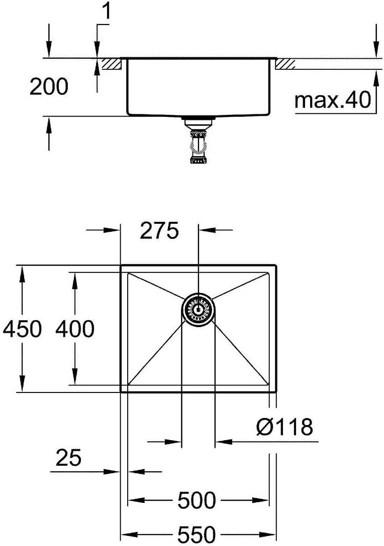 GROHE K700 | 1 Becken | Küchenspüle - Aufsatz- oder Unterputzmontage | inklusive: Ablaufgarnitur, Siebkorb, Montageset | Edelstahl | 31726SD0, 60 cm