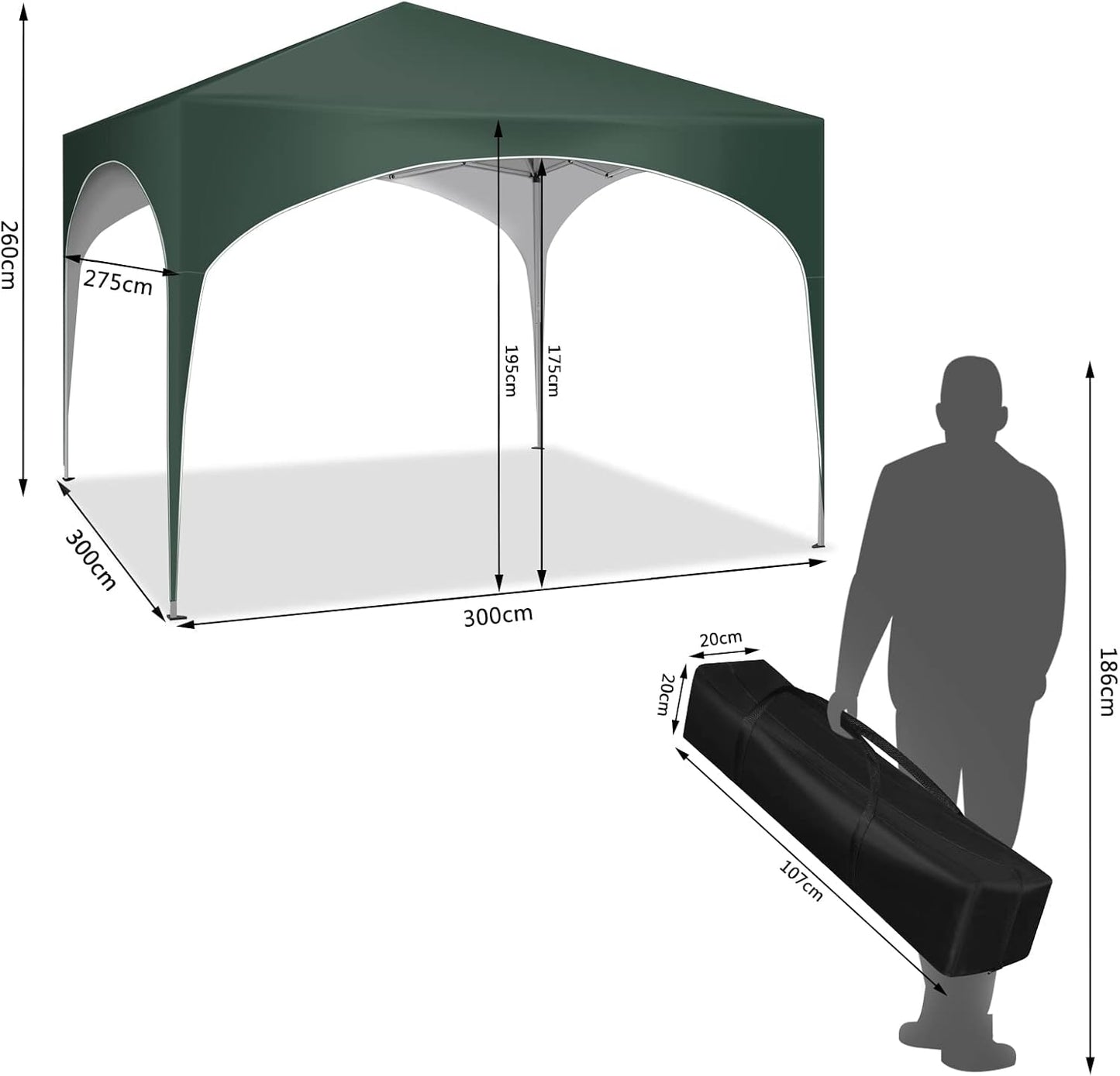 Pavillion klappbar 3x3m / Grau, Beige, Grün (Grün)
