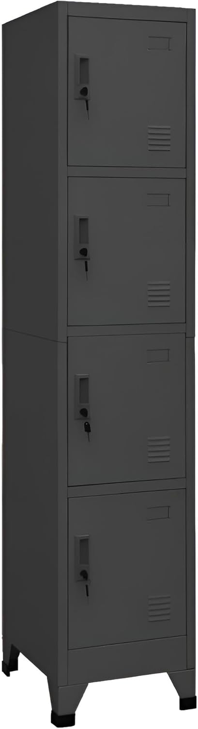 Hochwertiger Büroschrank abschließbar Schwarz aus Metall | Aktenschrank mit 4 Fächern 180x38x45 cm | Metallschrank Anthrazit