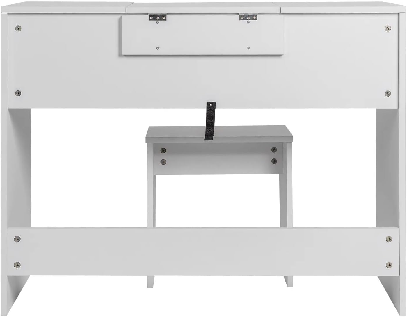 Schminktisch mit Spiegel & Stuhl/Hocker sowie Organizer | Schminkspiegel weiß ohne Licht | Kosmetikspiegel klein ohne Vergrößerung