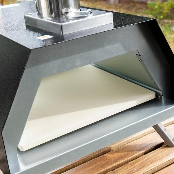 Pizzaofen Outdoor für Tisch und Co. | Garten-Ofen Edelstahl für Holz-Pellets, Holzkohle oder Holzscheite | Bis 500 ºC | Spatel, Stein, Tasche inklusive