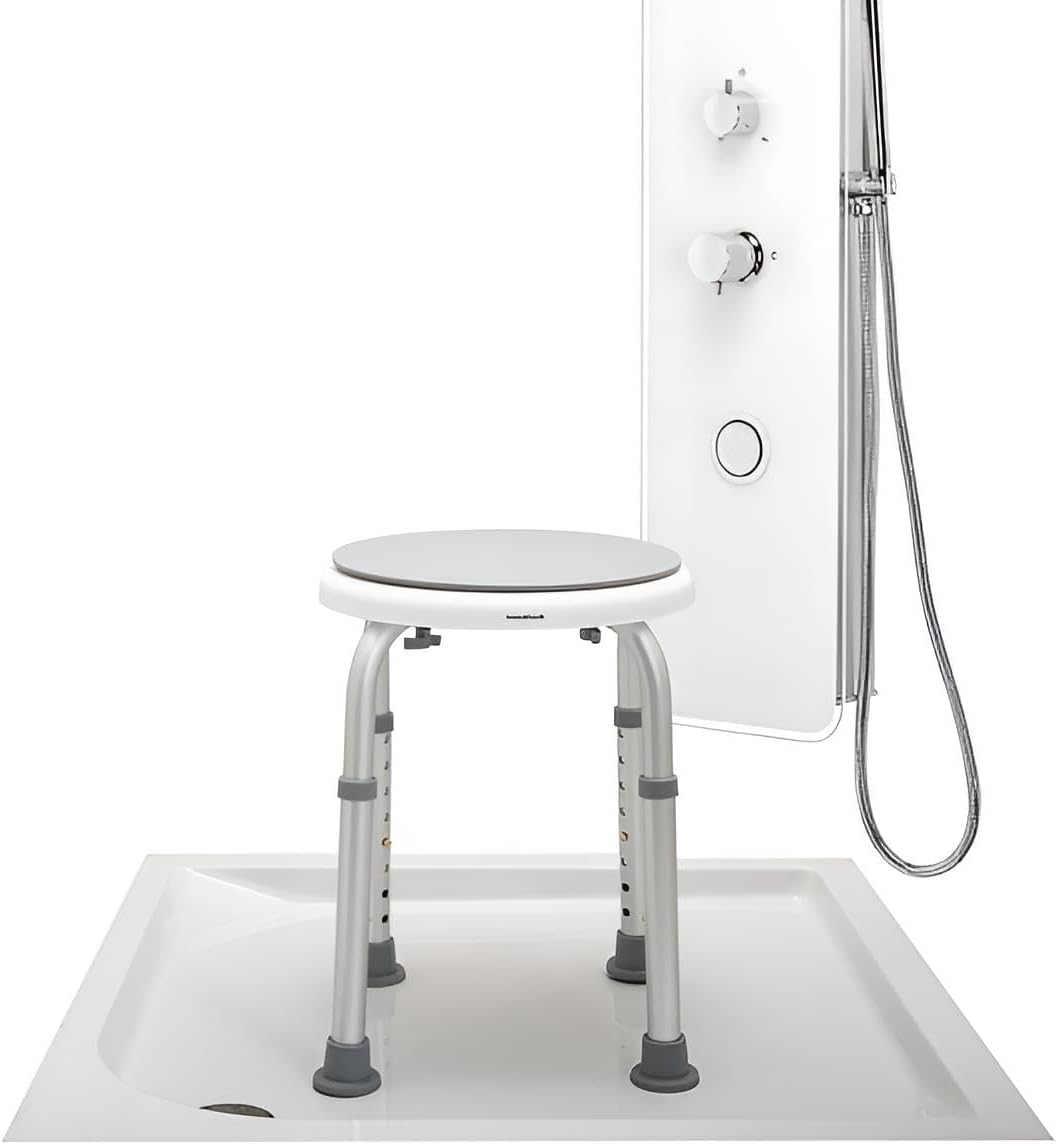 Duschhocker für Senioren höhenverstellbar & drehbar | Duschsitz klein & modern 130 kg Tragkraft | Duschstuhl rutschfest 360° drehbar für weniger Aufwand bei Pflege | Badhocker & Badewannenhocker