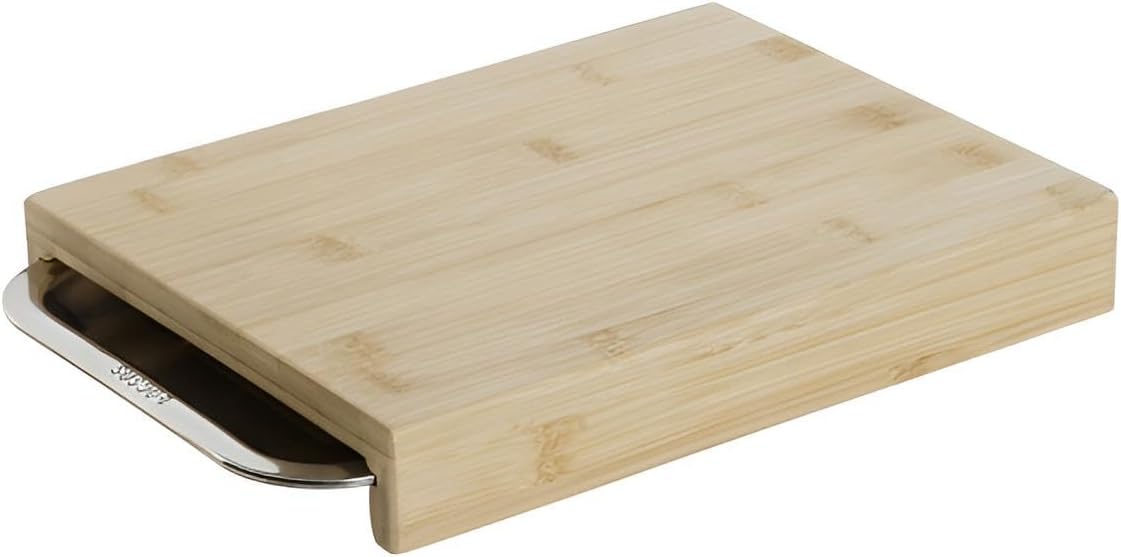Premium Schneidebrett Holz mit Auffangschale | Bambus-Brett mit Auffangbehälter für die Küche | Holzbrett mit Edelstahl-Schale