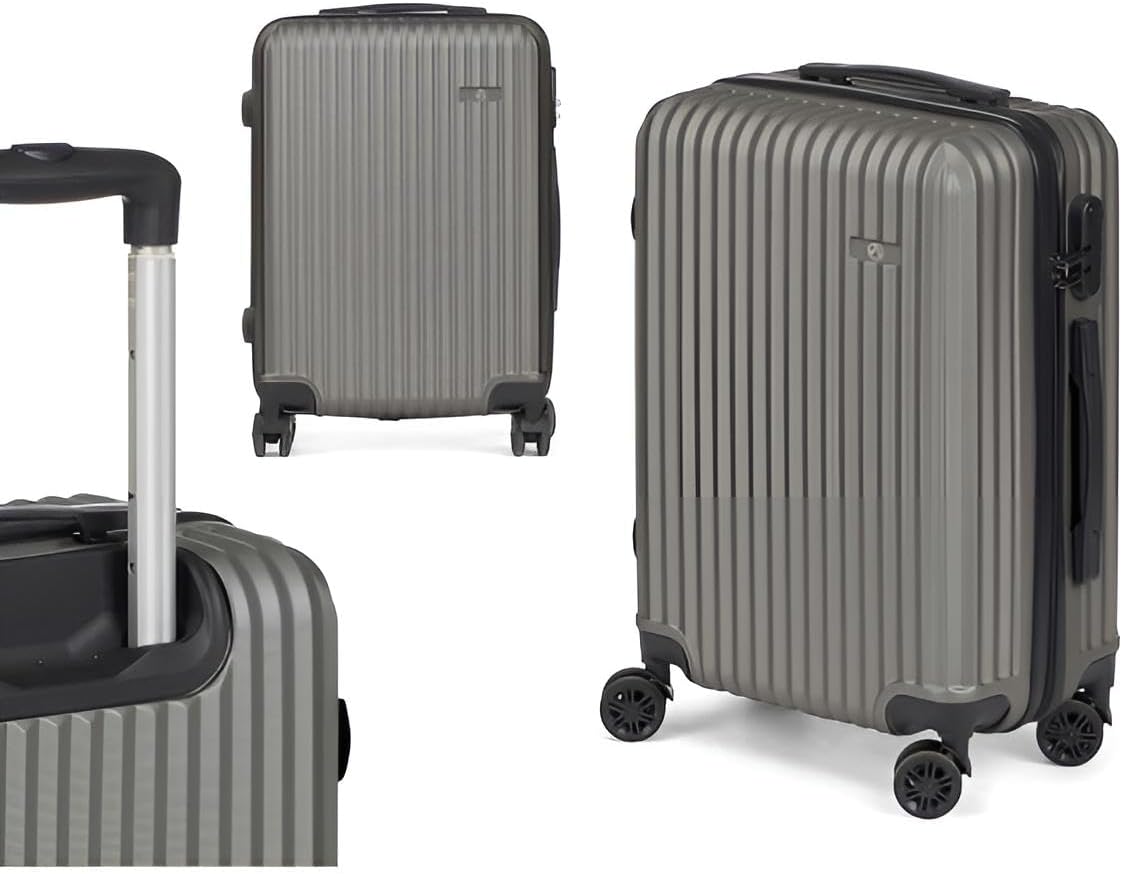 Premium Koffer für Kabine klein Handgepäck mit Rollen | Kompakter Hartschalenkoffer in Grau oder Rosa 57x38 cm | Rollkoffer Hartschale | Kabinenkoffer aus ABS (Dunkelgrau)