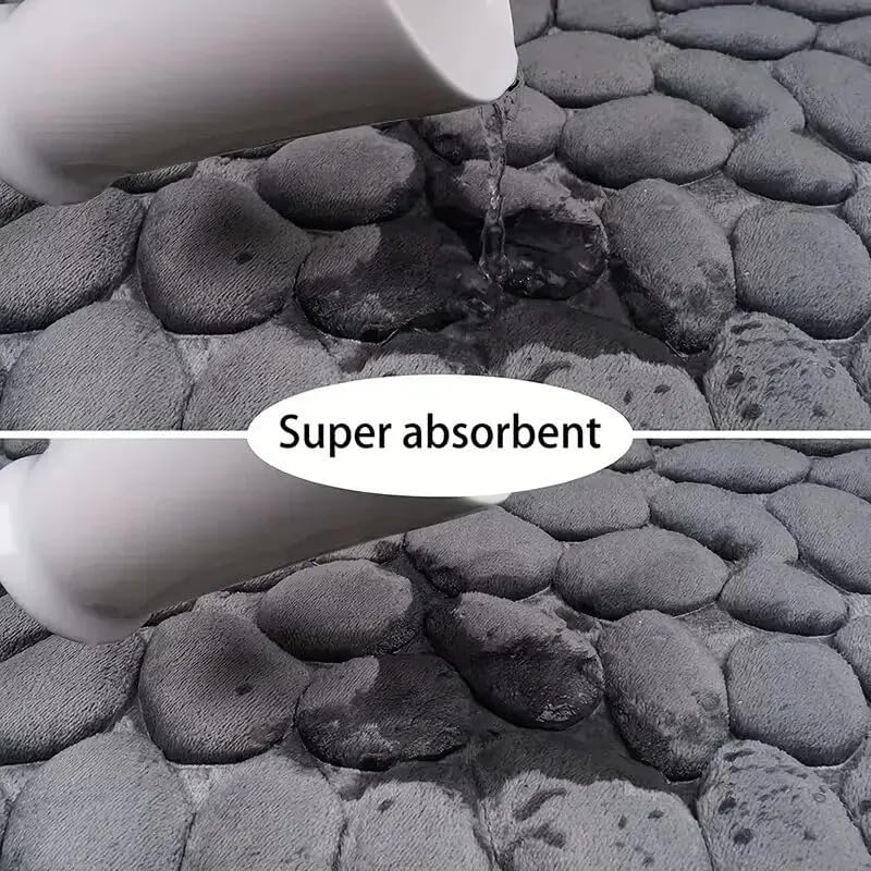 Premium Memory Foam Badematte 60x40 cm | Badezimmermatte rutschfest & waschbar | Badteppich Dusche, Wanne, WC | Badvorleger & Duschvorleger (Grau)