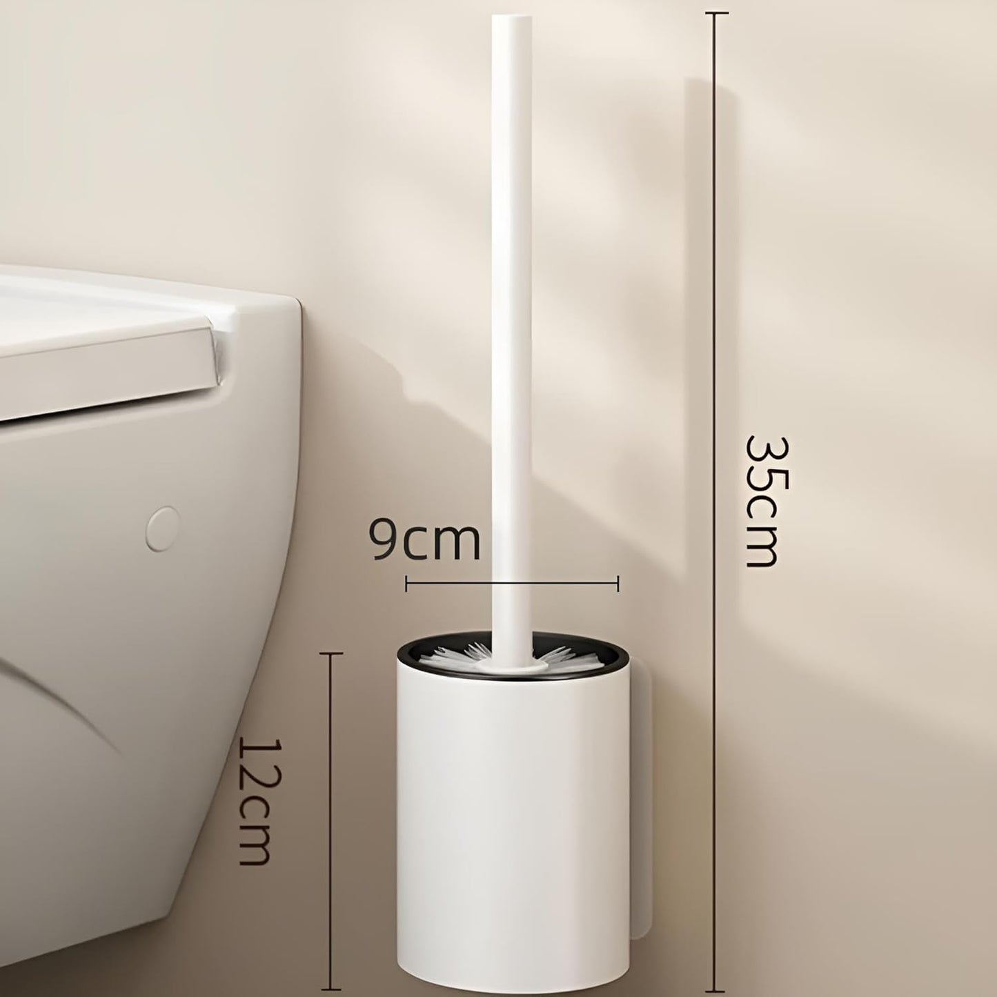 Premium Toilettenbürstenhalter Wandmontage ohne Bohren mit Bürste | WC-Bürstenhalter aus Aluminium für Wand | WC Garnitur Set zum Kleben in Schwarz/Weiß | Klobürste mit Halterung (Weiß)