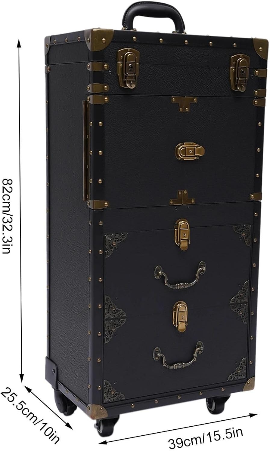 Premium Kosmetik Trolley XXL mit Schubladen | Kosmetikkoffer Trolley groß abschließbar | Reise-Koffer mit Rollen in Schwarz