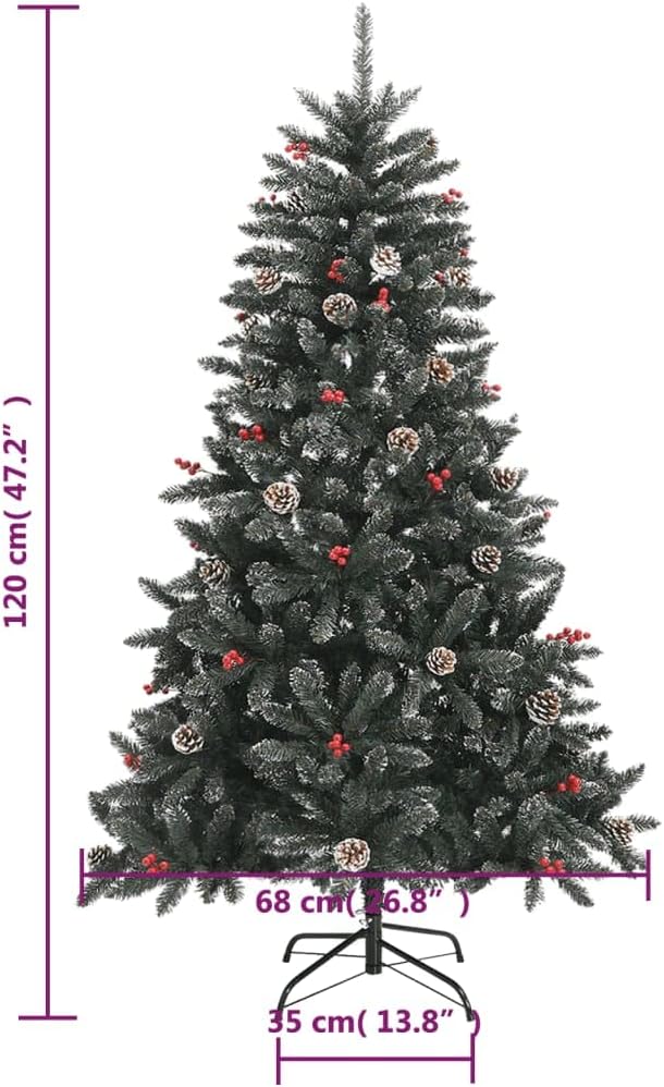 Weihnachtsbaum künstlich 120 cm mit Zapfen, Beeren & Schnne | Künstlicher Tannenbaum & Christbaum Classic Natur-Stil beschneit