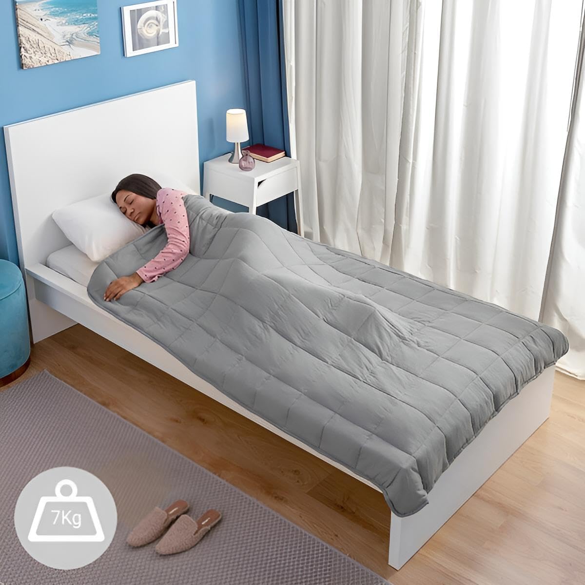 Gewichtsdecke 7kg in grau für erholsamen Schlaf | Therapie-Decke Erwachsene 120x180 cm flauschig | Schwere Bettdecke, Gravity Decke, Decke mit Gewicht