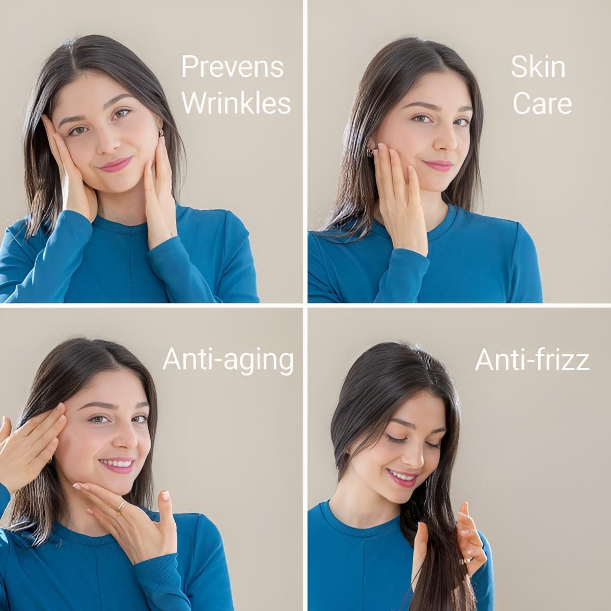 Premium Anti Falten Kissen für Rückenschläfer | Anti Aging Kopfkissen gegen Falten | Hochwertiger Satin-Bezug & Memory-Schaum | Schlafkissen & Nackenkissen in Beige