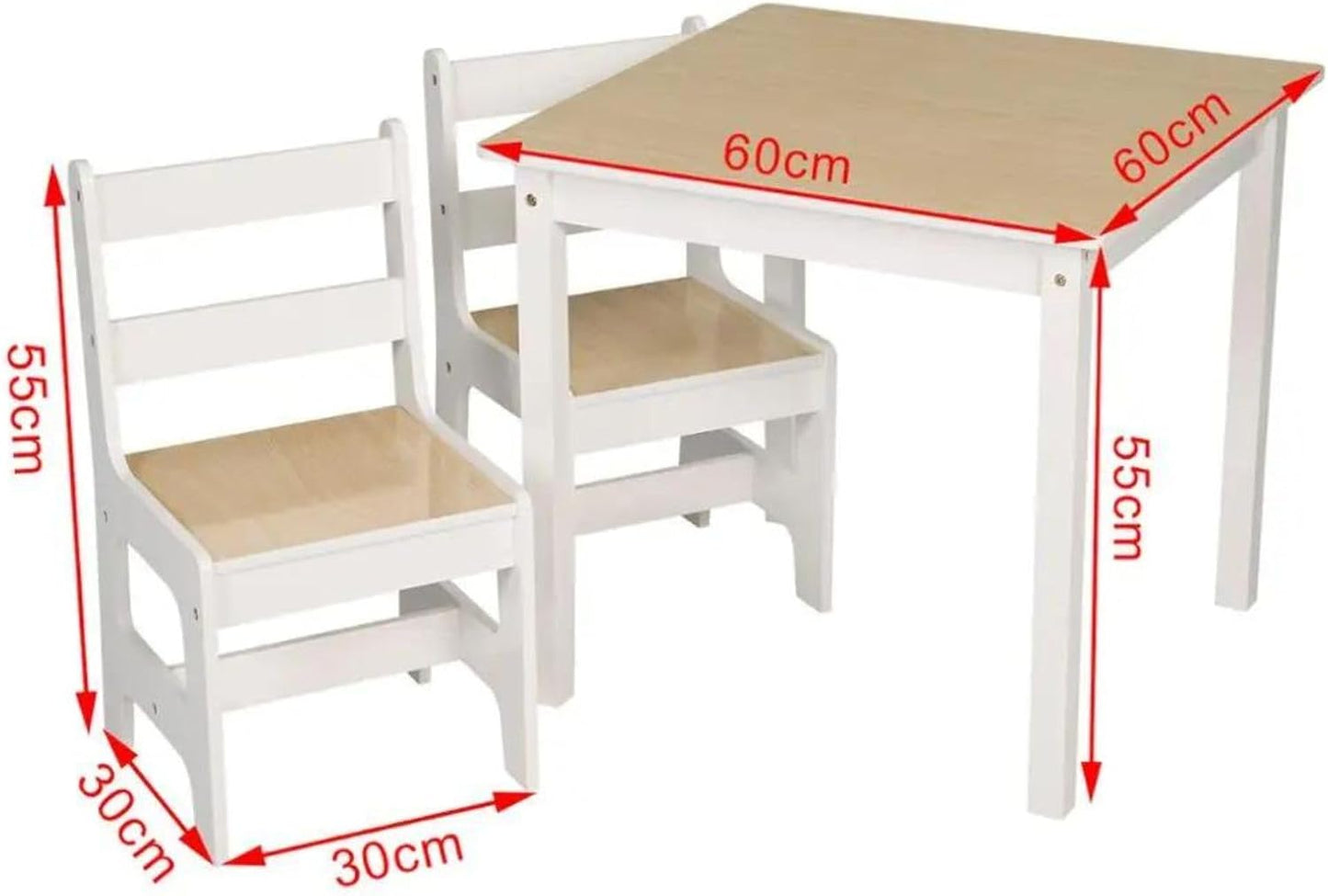 Kinderzimmer Möbel Set aus Tisch und 2 Stühlen | Kindermöbel Kinderzimmer Sitzgruppe in Weiß
