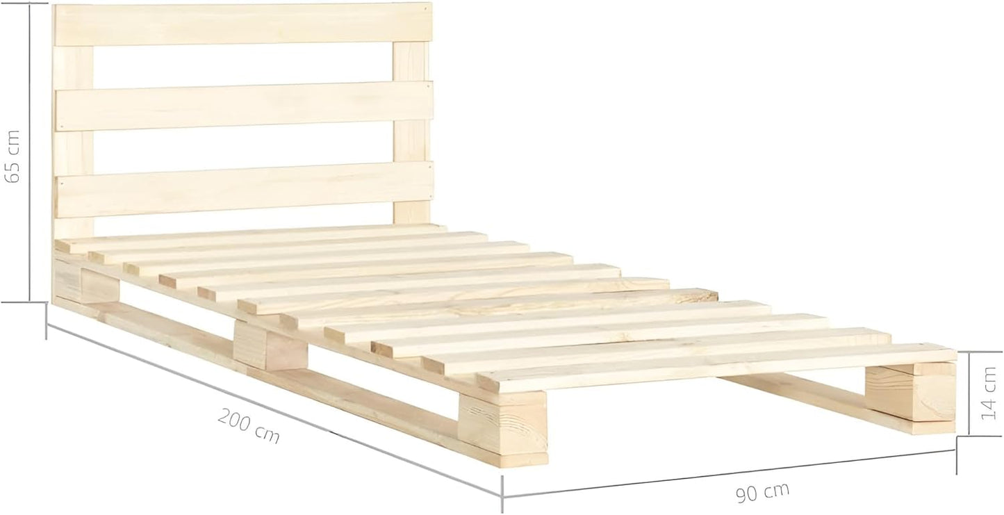 Palettenbett 90 x 200 aus Massivholz | Paletten-Bett 90x200 mit Kopfteil | Bett aus Paletten