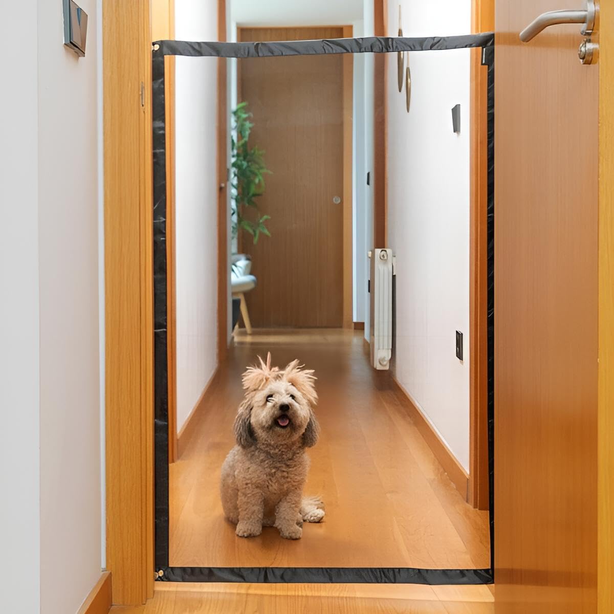 Premium Haustier-Sicherheitsnetz Sperre Blockade für Hunde, Katzen & mehr | Robuste Absperrung hochkant & quer verwendbar | 112x73 cm | Werkzeuglose Montage ohne Bohren zum Kleben