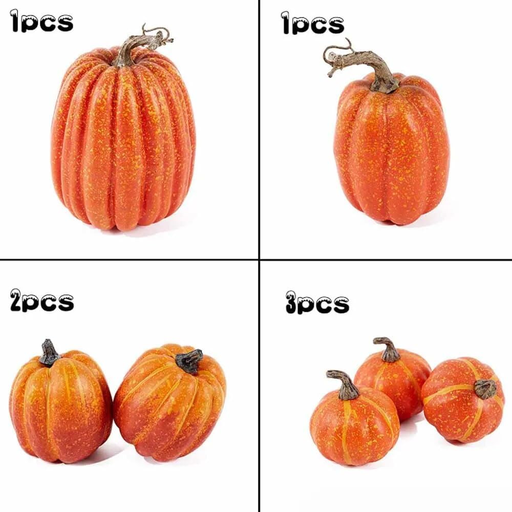 Kürbis Deko Plastik Herbst Halloween draußen & drinnen | Weiß & Orange | Set aus 7 Kürbissen groß & klein (Orange)