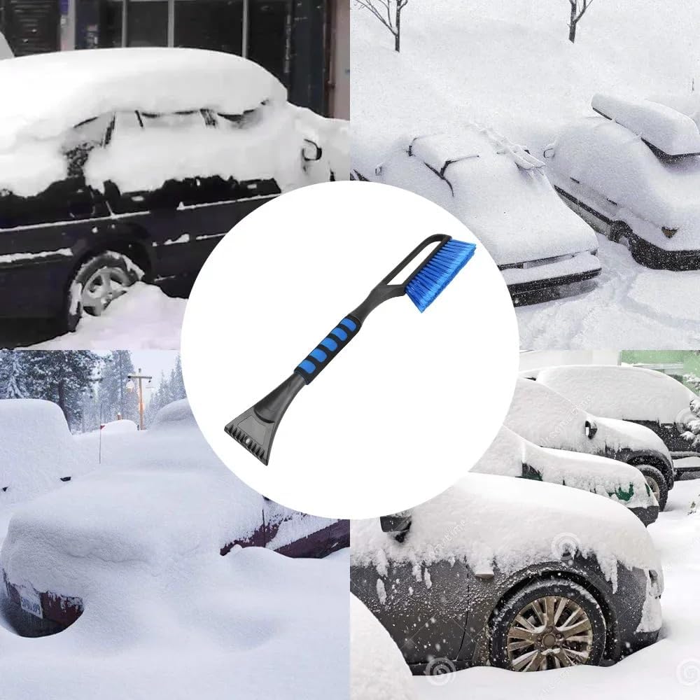 Eiskratzer Auto mit Besen | Schneebesen & Scheibenkratzer 2in1 | Ergonomischer Eisschaber | Reinigungsbürste Schnee 60 cm